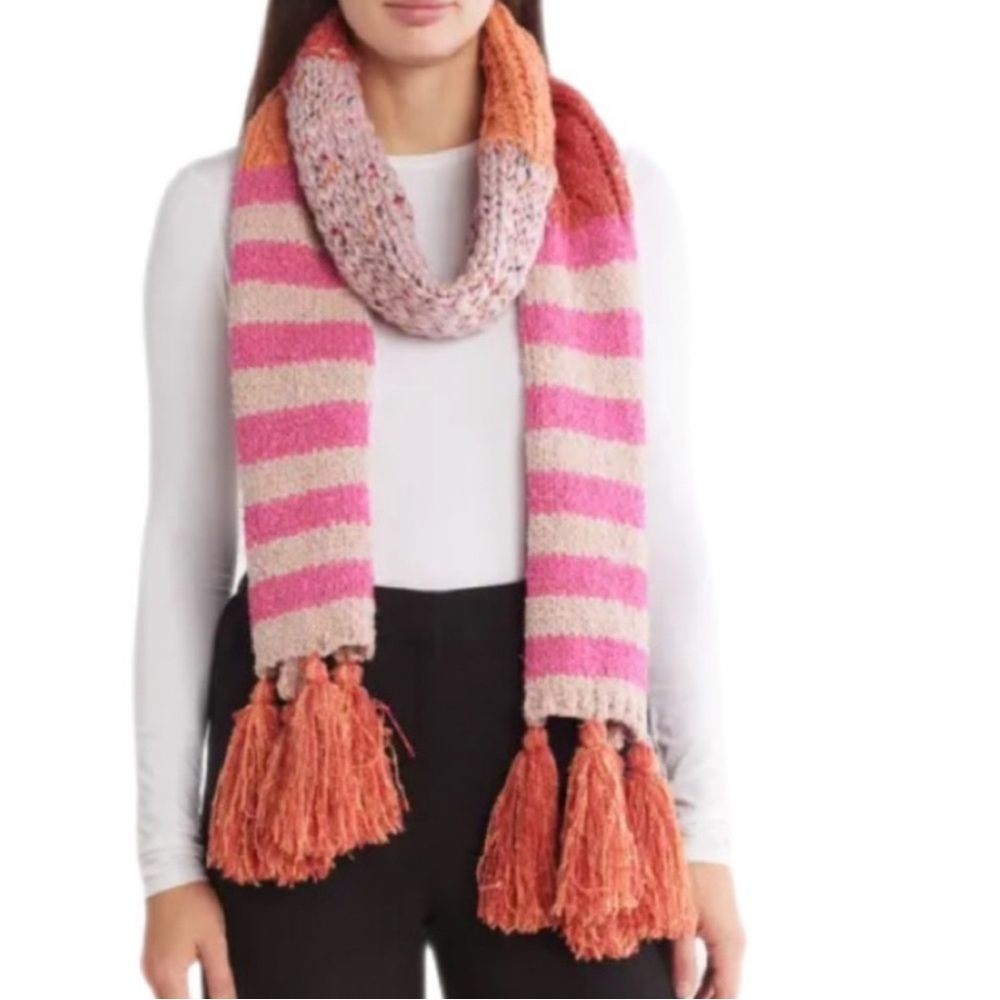 Vince Camuto Pink and Orange Striped Scarf